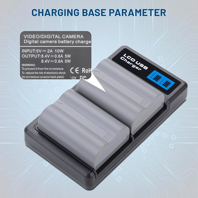 2-Pack EN-EL3e Battery with USB-C Dual Charger Compatible with Nikon D50 - Image 6