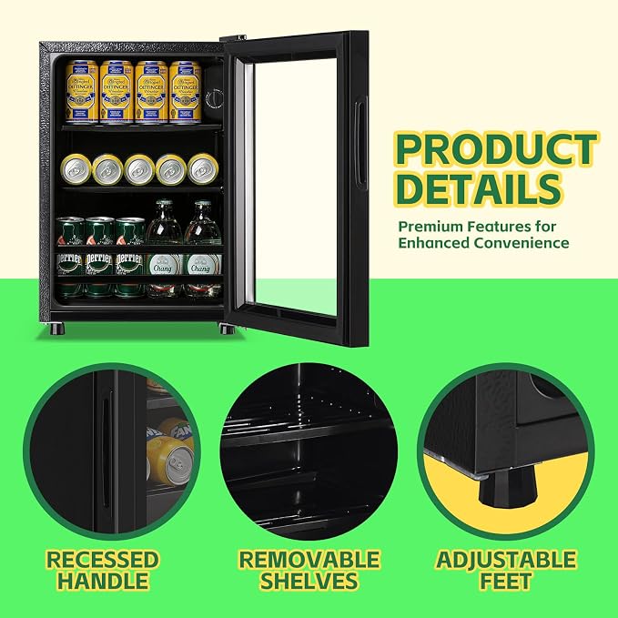 Beverage Refrigerator Cooler 1.3 Cu.Ft 45 Can Mini Small Fridge Black | Large Capacity with Glass Door, Adjustable Shelves for Soda Beer Wine, Perfect for Home Bar Office - Image 6