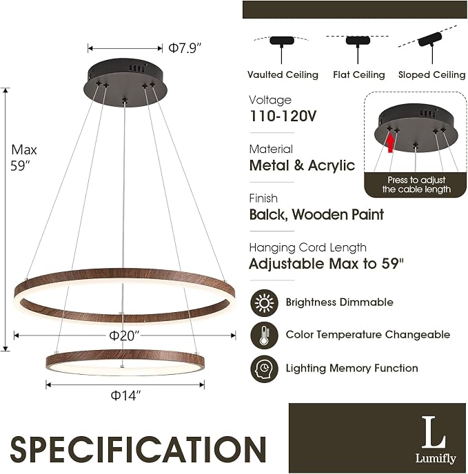 2 Rings Chandelier Modern LED Pendant Light - Image 6