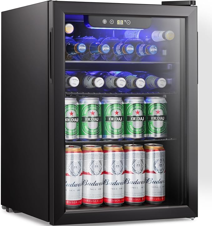 Antarctic Star Beverage Refrigerator Cooler-85 Can Mini Fridge Glass Door for Soda Beer Wine Stainless Steel Glass Door Small Drink Dispenser Digital Display for Home, Office Bar,2.6cu.ft by AntarcticStar