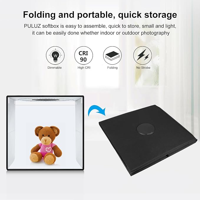 Photo Box 20" x 20" Portable 20W PD Type-C Ring Light Studio Box Quick Install - Image 3