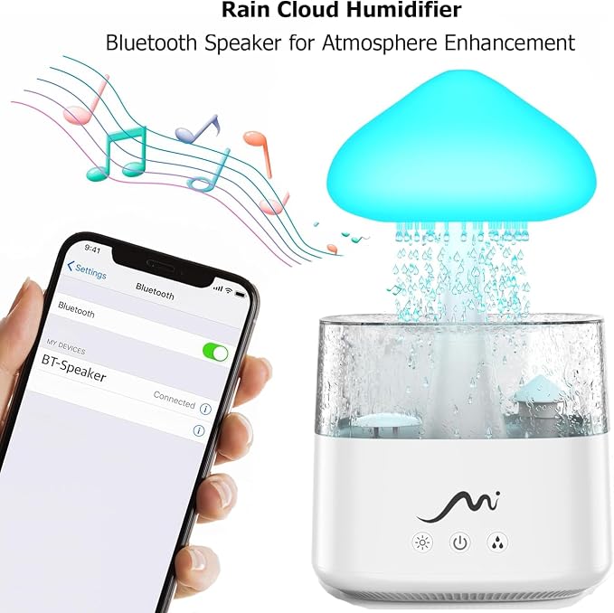 Rain Cloud Humidifier for Bedroom with Remote Control, Built-in Sound Speaker, Aromatherapy Water Drip Diffuser, LED Night Light & Raindrop Sounds for Sleep and Relaxation - Image 7