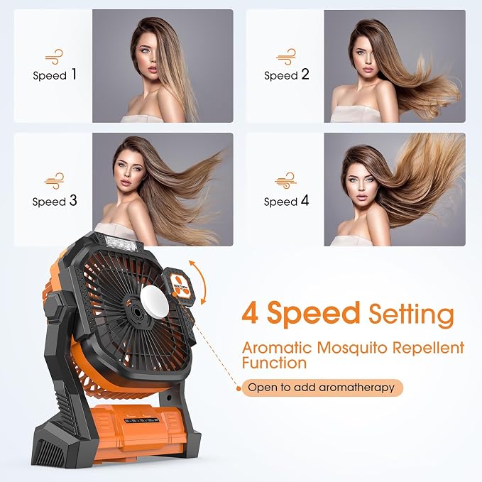 Portable Fan Rechargeable, Cordless Battery Powered Fan with LED Lantern, Small Table Fan, USB Battery Operated Fans for Travel Bedroom Home Camping Tent Office Beach Desk Picnic Barbecue Fishing - Image 3