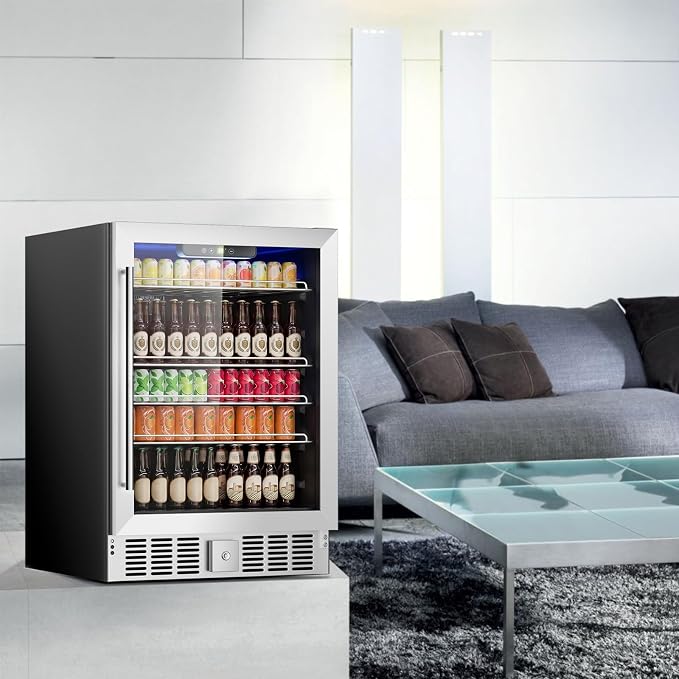 166 Can Mini Fridge - 5.3 Cu.Ft Beverage Refrigerator | Wine Fridge with Reversible Glass Door for Soda Wine Beer, Adjustable Temperature Control for Home Office Bar, Black(40-61 ℉) - Image 6