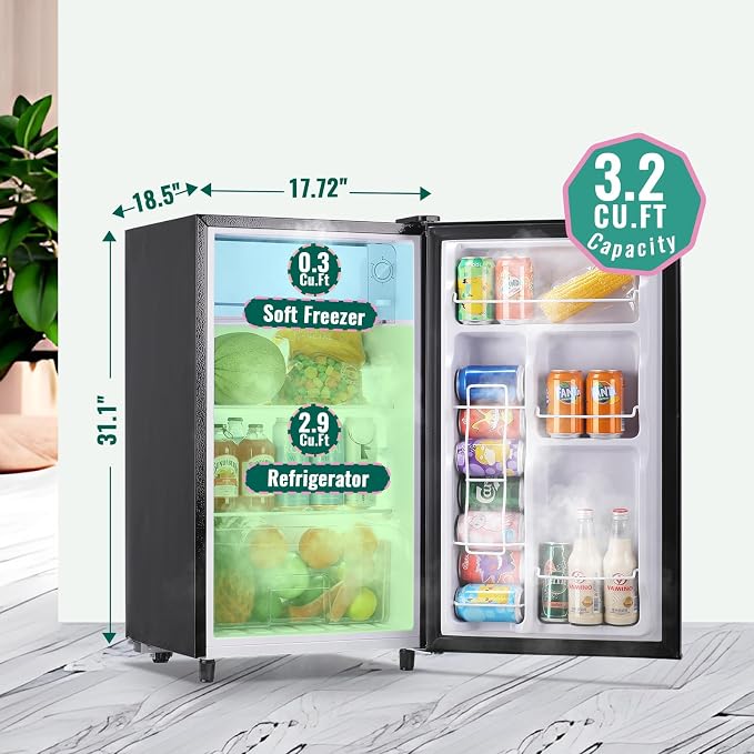 Compact Refrigerator 3.2 CU.FT Mini Fridge with Freezer Single Door Adjustable Temperature Side Door Wire Rack suit for Dorm Office Apartment BLACK - Image 2