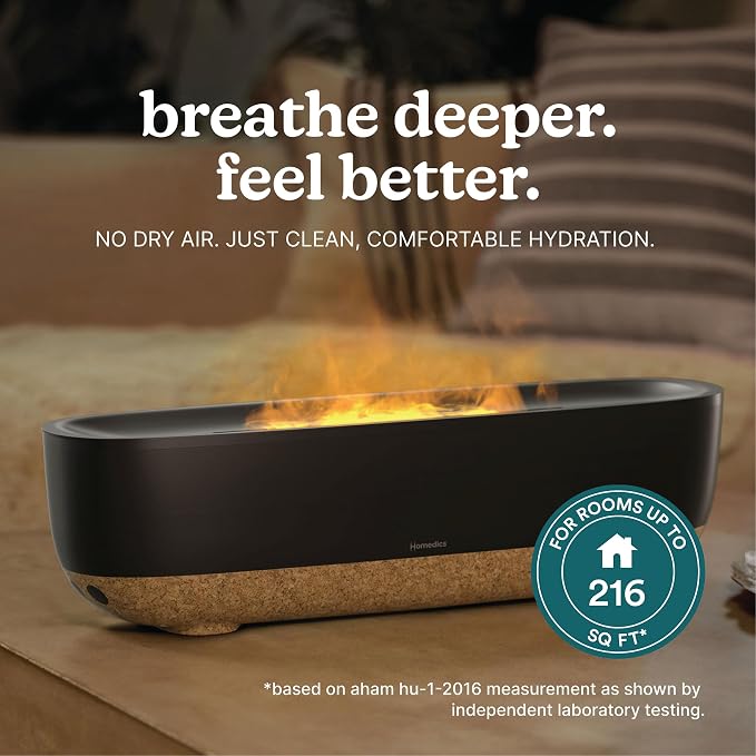 Homedics Fireside Ultrasonic Humidifier, Medium Sized Rooms, Visible Flame-Effect Cool Mist, 0.26-Gal Top-Fill Tank, Dry Air Relief at Home, Breathe & Sleep Better, Aromatherapy - Image 2