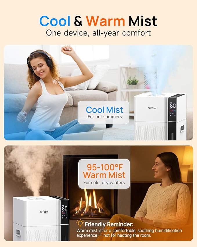 Mifasol Humidifier Large Room, 5.3Gal/20L Warm & Cool Mist Humidifiers for Home 1500 sq ft, Whole House Humidifier, Humidifiers for Bedroom Home Plants Office Large Areas, White - Image 2