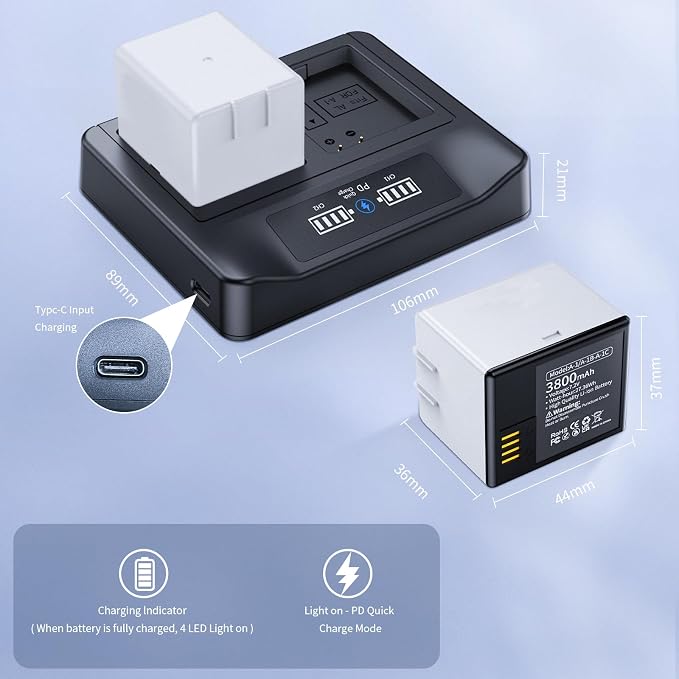 2-Packs Rechargeable Batteries+PD Fast Charging LCD USB Dual Battery Charging - Image 4