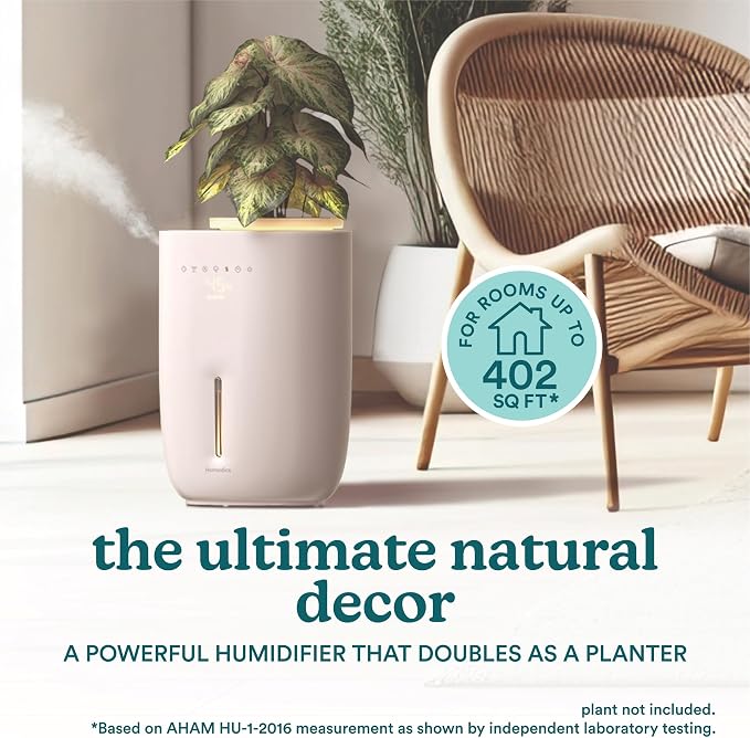 Homedics Natura Ultrasonic Warm & Cool Mist Humidifier, 1.3-Gal for Large Rooms, 60-Hr Runtime, Plant Holder, Programmable Humidity, Auto Shutoff, Nightlight Small Pot Compatible(Plant Not Included) - Image 2