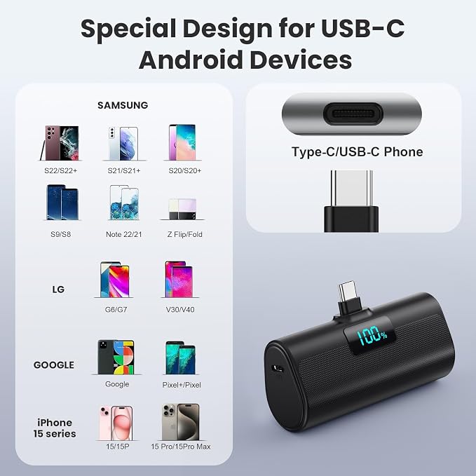 [2-Pack]Portable Charger for iPhone 17/16/15 Series,Upgraded 5200mAh PD USB C Power Bank Built-in USB-C Connector, Battery Pack Compatible with iPhone 17/17 Pro/17 Pro Max/16/15 Series,Samsung,Android - Image 4