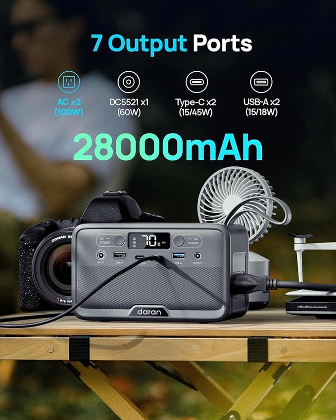 DARAN Portable Power Station 100W with 25W Solar Panel LiFePO4 Battery Power Bank with110V AC Outlets Solar Generator Fast Charging for Hurricane Emergency,Outdoor Use,Off-Grid traveling - Image 2