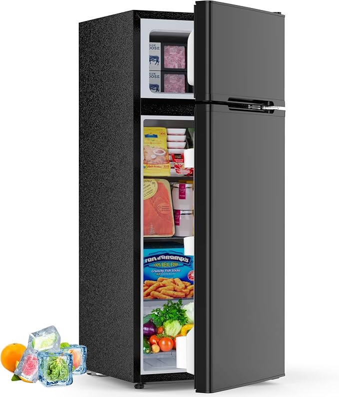 4.5 Cu.Ft Mini Fridge with Freezer, 2 Door Compact Refrigerator, Small Fridge with Adjustable Thermostat Energy Ultra Quiet, Mini Fridge Removable Glass Shelves for Bedroom Office Dorm Black by Electactic