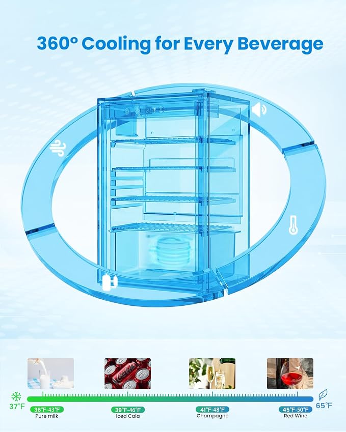 Feelfunn 4.5Cu.Ft Beverage Refrigerator 145Can Mini Fridge Glass Door Black | 32-61°F temp range, ultra-quiet <42dB, holds 145 cans, 4 adjustable shelves. Ideal for bedroom, office, home bar - Image 3