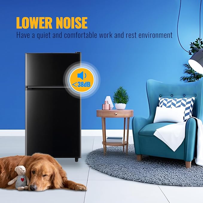 3.5 Cu.Ft Black Mini Fridge With Freezer Compact Refrigerator Dorm | Freestanding Fridge with 7 Level Adjustable Thermostat, Removable Shelves, Fast Cooling, Low Consumption - Image 5