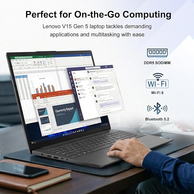 Lenovo V15 Gen 5 15.6” FHD Business Laptop, 16GB DDR5 RAM, 512GB Storage, Intel Core i3 6-core CP(Beat Ryzen 3 7320U), W11 Pro, AI Copilot Key, Webcam w/Shutter, Security Chip Discrete TPM 2.0, Black - Image 3