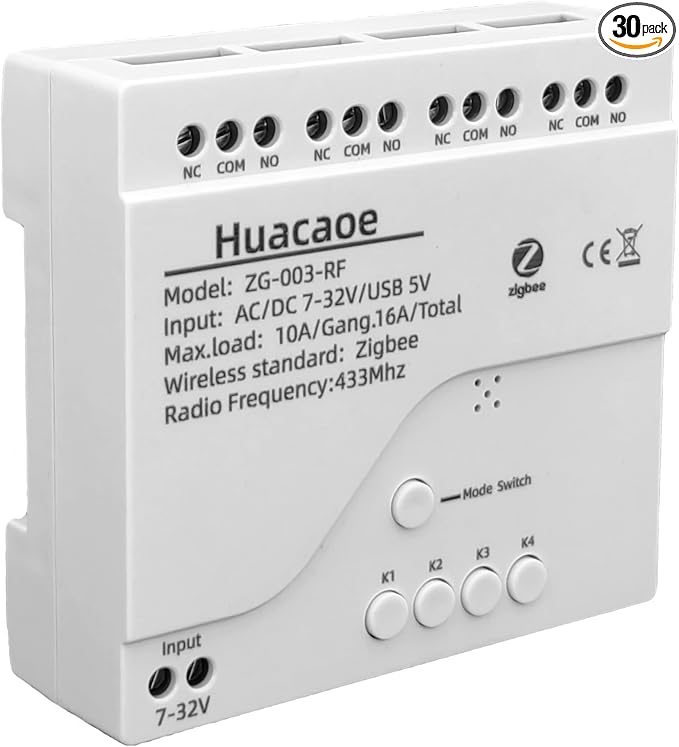 Zigbee 4CH DC7-32V USB 5V Relay Smart Switch Module, Wireless APP Remote Control by Unknown