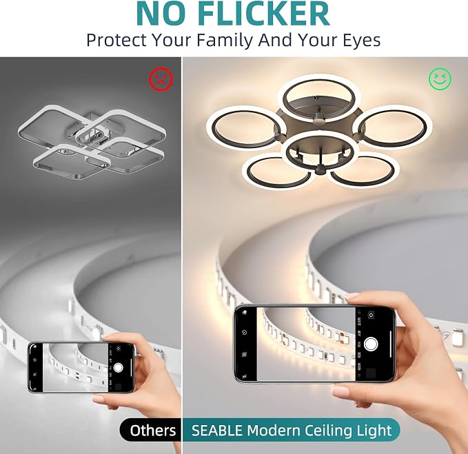 LED Ceiling Light, 6-Ring Modern Flush Mount Fixture, 77W Dimmable 3000K–6500K - Image 5