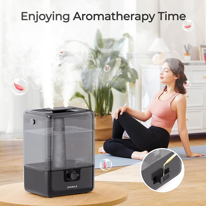 CHIVALZ Humidifiers for Bedroom, 6L Cool Mist Humidifiers for Baby Nursery, 26dB Quiet, 50H Runtime, Top Fill Humidifier for Large Room, Home, Plants, Nightlight, Oil Diffuser 1 Pack Black - Image 5