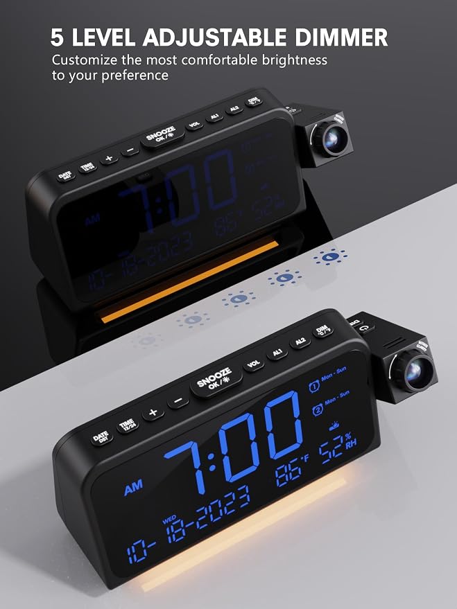 Mesqool Projection Alarm Clock for Bedroom Ceiling, Digital Clock Projector - Image 7
