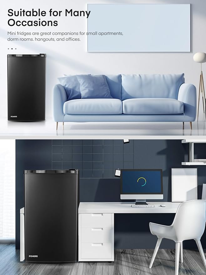 3.2 Cu. Ft Mini Fridge with Freezer, FOHERE Small Fridge with 7 Level Temperature Control, Removable Glass Shelves for Bedroom, Office, Dorm - Image 5