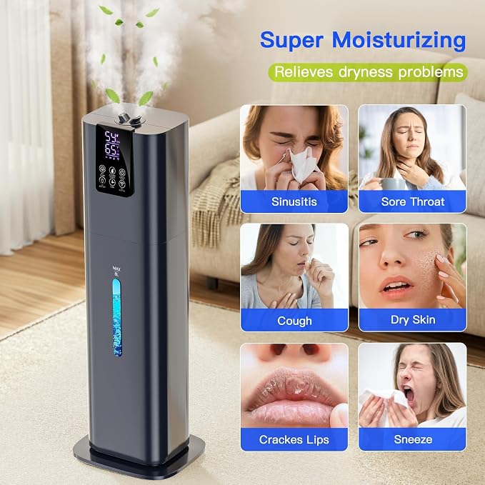 Smart Humidifiers Large Room Bedroom Home, 2.11Gal(8L) Quiet Top Fill Cool Mist Humidifier, Smart App & Remote Control, 3 Speed Humidifier with 360° Nozzle, Humidity Setting for Baby Office(Blue) - Image 8