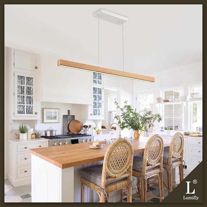 39" Linear Pendant Light Wood Grain Led Linear Pendant Light Fixtures Ceiling - Image 2