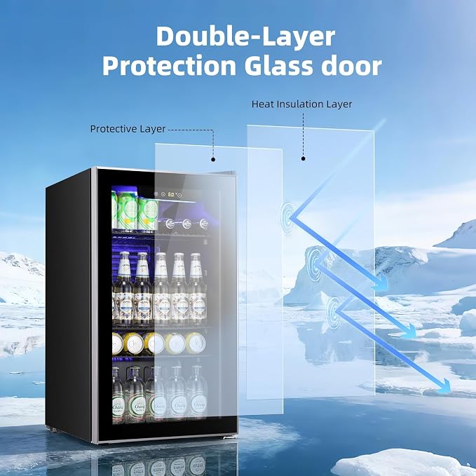 Antarctic Star mini fridge -130 can beverage refrigerator cooler glass door for soda beer or wine, small drink dispenser for home, office bar 3.2cu.ft - Image 5