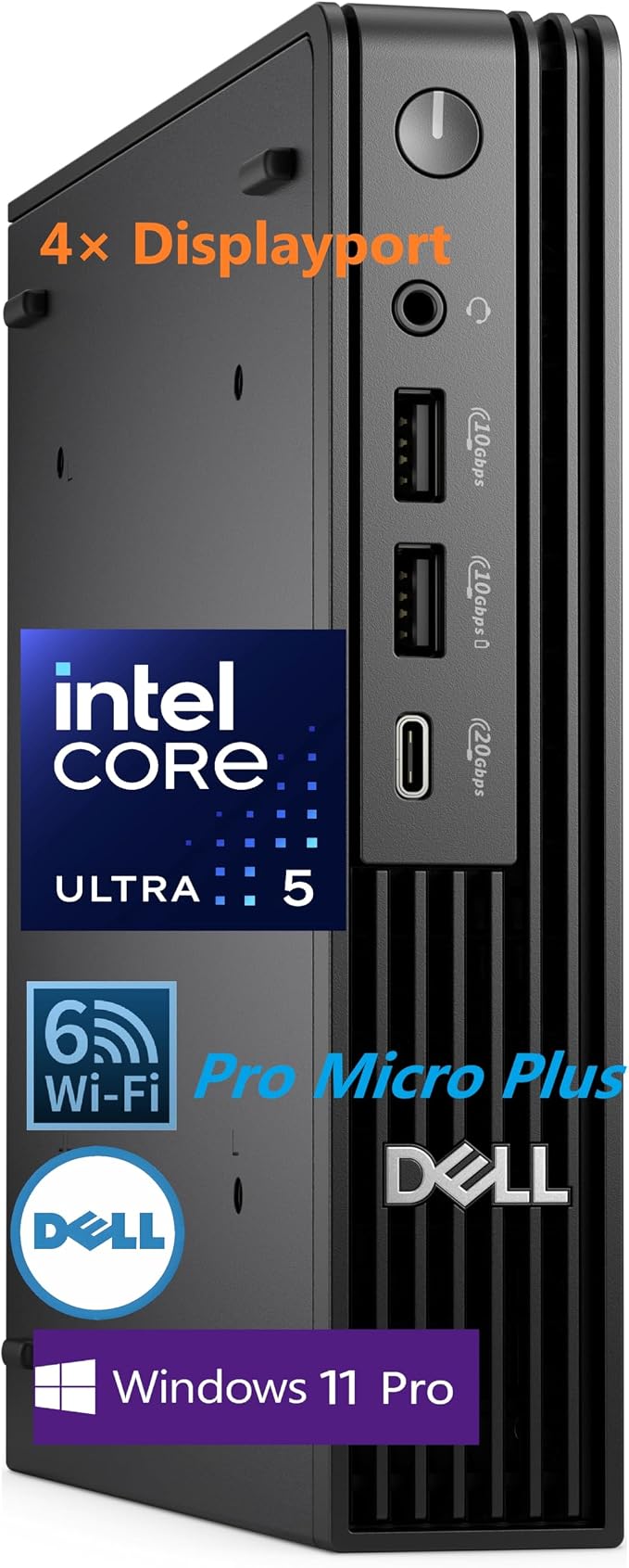 Dell Pro Micro Mini Desktop, AI PC with Intel Core Ultra 5 235T | (14-Core, 13 Tops NPU), 32GB DDR5, 1TB SSD, WiFi 6, Windows 11 Pro - for Business Office Home & Multi-Monitor Workstations by Dell