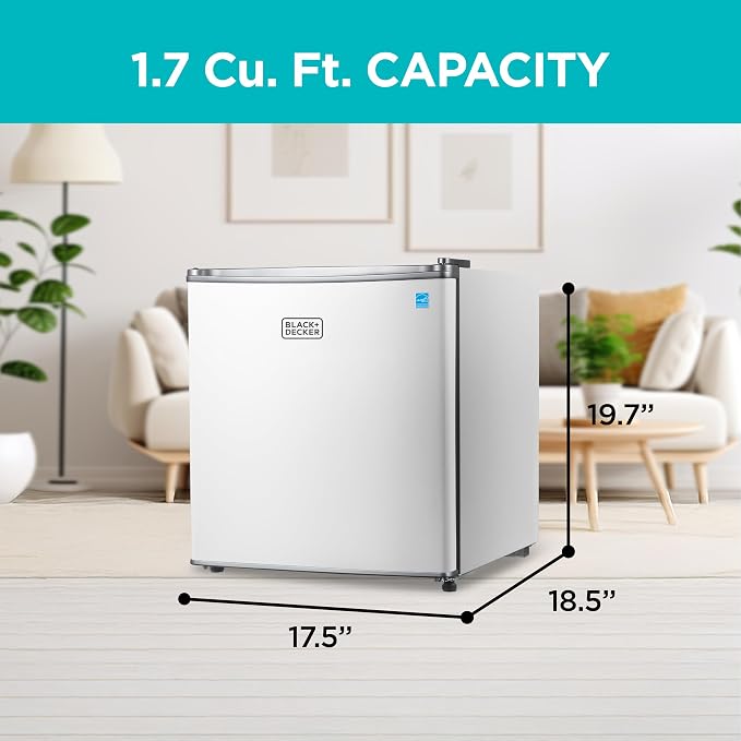 BLACK+DECKER 1.7 Cu. Ft. Compact Refrigerator, Energy Star, BCRK17W, White | Energy Star Certified, Single Door Mini Fridge with Chiller Compartment, Personal Fridge for Home or Dorm, R600a Refrigerant - Image 2