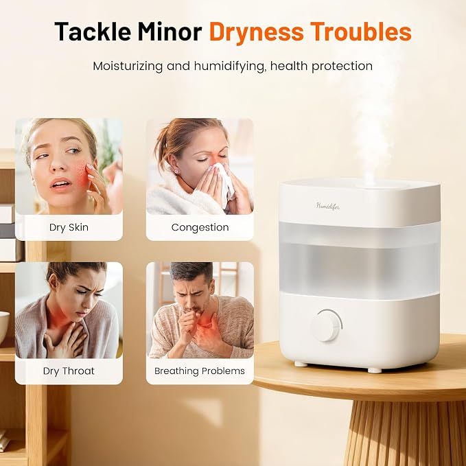 Humidifiers for Bedroom, 2L Tank for 15H, 20dB Quiet Mist Time, Dual Nozzles, Auto Shut-Off, Rotate to Adjust Mist Intensity, Rapid Ultrasonic Humidification for Baby Nursery and Plant (White) - Image 7