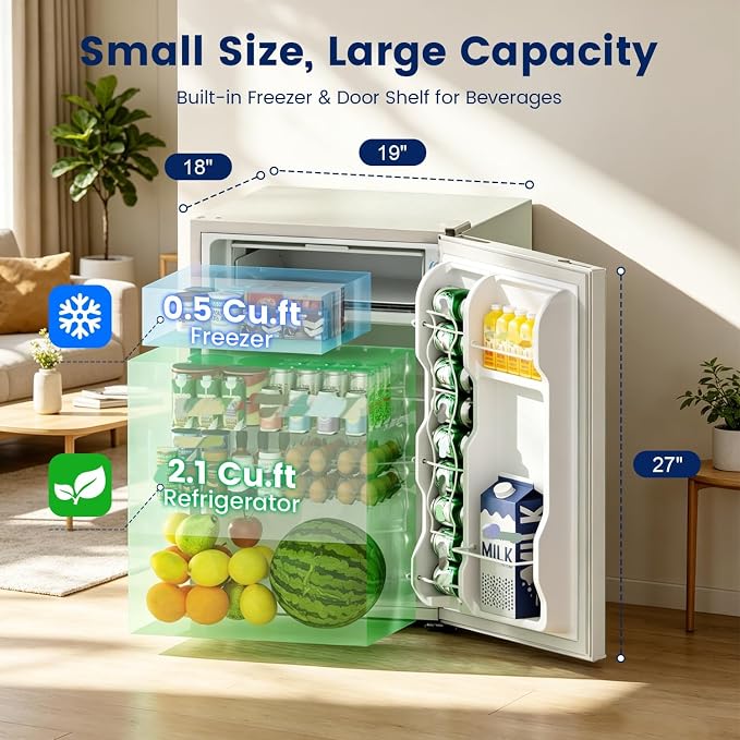 2.6 Cu Ft Small Fridge with Freezer for Office Cream White | Mini Refrigerator for Dorm Bedroom, Compact Fridge, Energy-efficient, Low Noise - Image 2