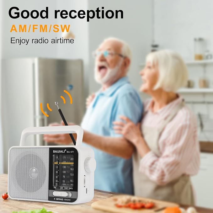 BAIJIALI AM FM SW Portable Radio - Dual Power (Battery/USB) Emergency Receiver with Loudspeaker, Transistor Design for Indoor/Outdoor, Travel & Survival Kit Ready (White, BJL-671) - Image 3
