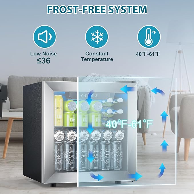 Electactic 48 Can Beverage Refrigerator,12 Bottle Wine Cooler with Stainless Steel Glass Door, Digital Temperature Display, Countertop Mini Fridge for Soda, Wine or Beer, Silver - Image 6