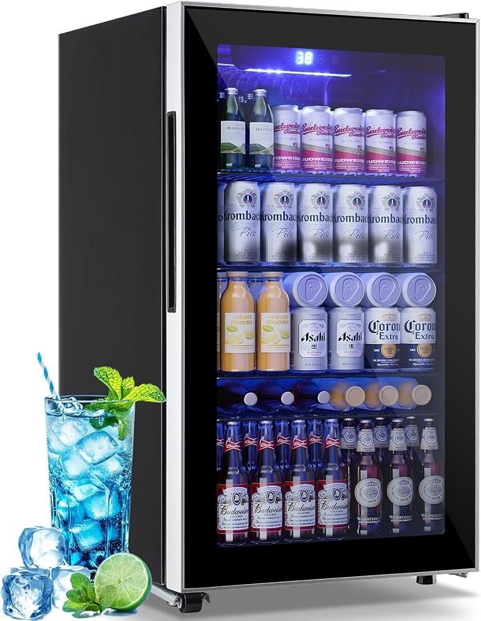 3.5 Cu.ft Beverage Refrigerator Cooler with 125 Can, Mini Fridge with LED Light for Soda Beer or Cans Beverage Temp Digital Display Adjustable Shelves Suit for Home, Office, Dorm by TACOOL