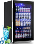 3.5 Cu.ft Beverage Refrigerator Cooler with 125 Can, Mini Fridge with LED Light for Soda Beer or Cans Beverage Temp Digital Display Adjustable Shelves Suit for Home, Office, Dorm by TACOOL