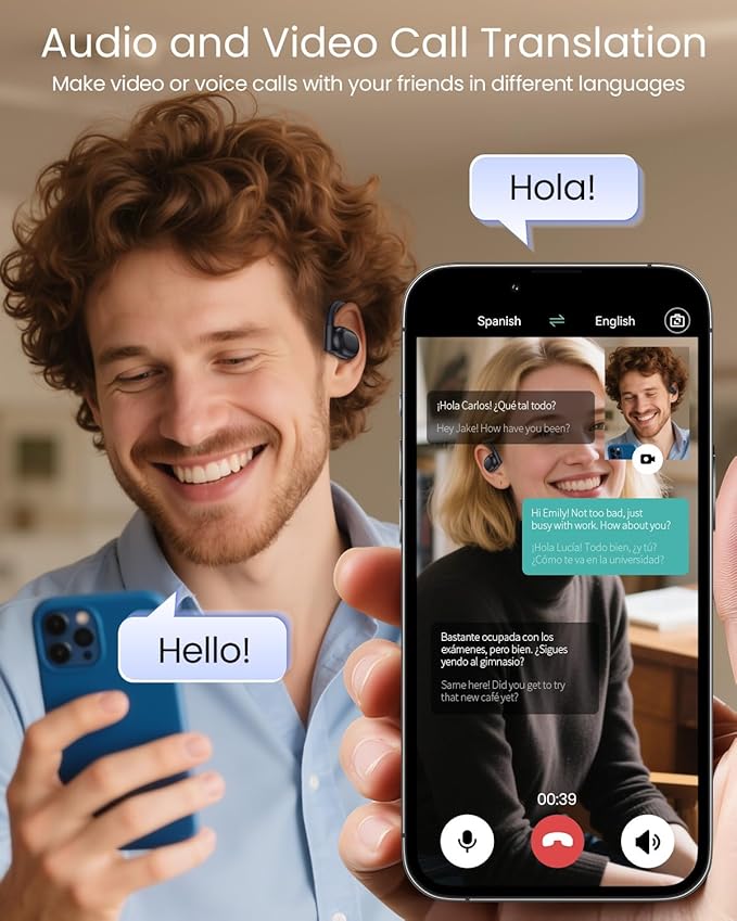 AI Translation Earbuds Real Time 164 Languages 80H Playtime Translator Ear Buds Audifonos Traductores Inglés Español Wireless Earphones Bluetooth AI Headphone for Travel Meeting Learning K08 Black - Image 4