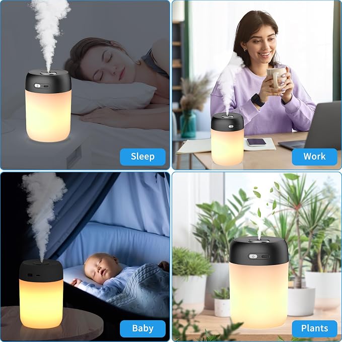 SZO Night Lights Humidifiers For Bedroom, USB Rechargeable, LED Lights For Bedroom,4 Mode Portable Night Lights Humidifier Fit For Various Scenarios,<28dB, Auto Shut-off, Ideal For Home Travel Plants - Image 6