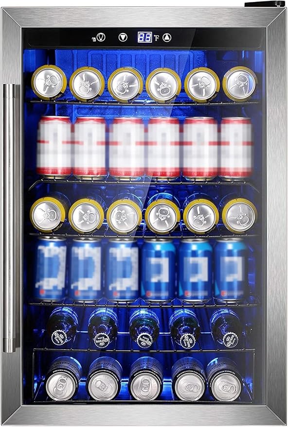 Electactic Wine Cooler 37 Bottle Freestanding Fridge with Stainless Steel Reversible Glass Door, 145 Can Beverage Refrigerator Quiet Compressor for Home Kitchen Bar, 4.5 Cu.ft Silver by Electactic