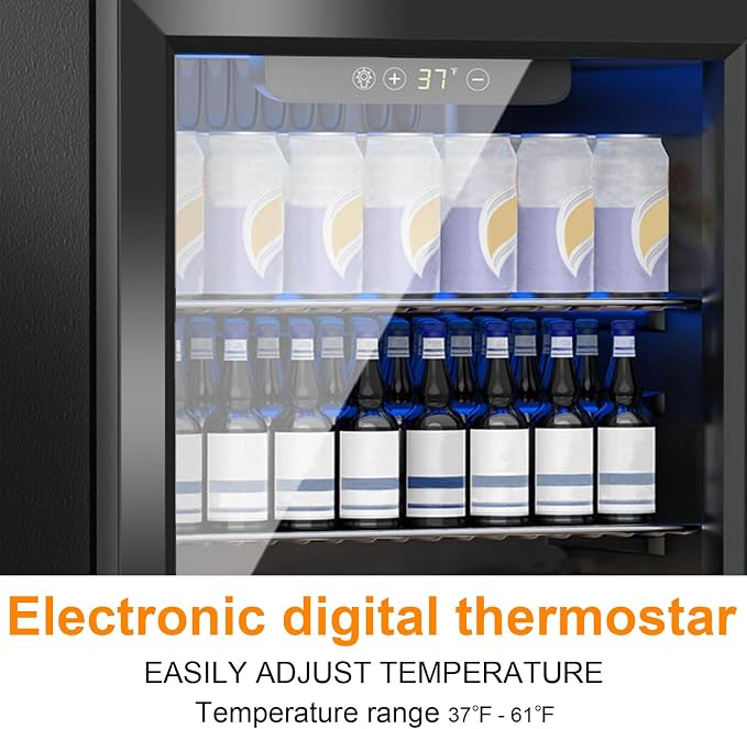 DOGHLY 72 Cans/1.7 Cu.Ft Beverage Refrigerator Glass Door Mini Fridge | Fast Cooling Mini Cooler with Adjustable Shelves for Soda, Beer, Wine, Low Noise Beverage Fridge for Home, Office,and Dorm - Image 4