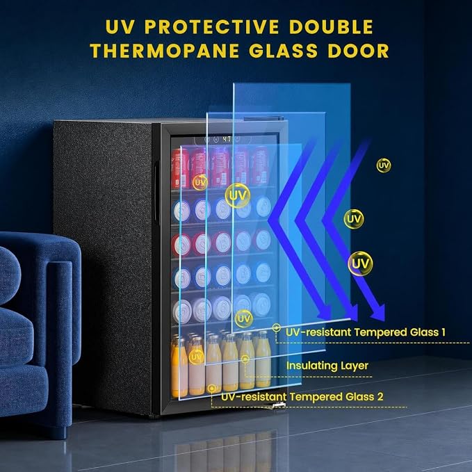 COWSAR Mini Fridge Cooler, 130 Can Beverage Refrigerator with Glass Door, ETL Approved Wine Fridge with Digital Temperature Control, LED Light, Reversible Door for Home, Office, Bar - 3.2 Cu.Ft - Image 7