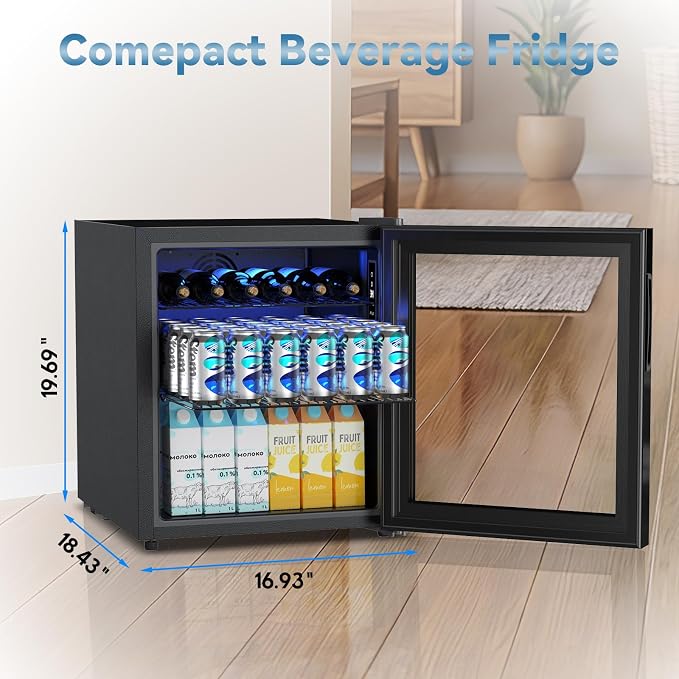 Velivi Mini Fridge with Glass Door-Small Fridge Desk Beverage Cooler for Beer Drinks 1.4 Cu.Ft Countertop Beverage Fridge with Adjustable Shelves, Led Light for Bedroom/Office/Dorm (Black) | Beer Drinks Fridge 1.4 Cu.Ft Countertop Beverage Fridge with ... - Image 7