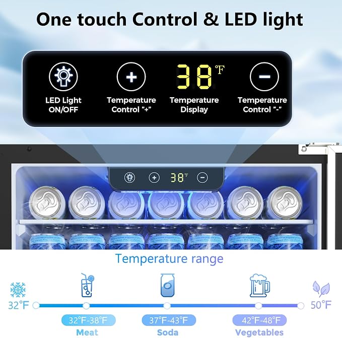 Electactic 24 Inch Beverage Refrigerator, Under Counter Beverage Cooler 180 Cans, Built-in & Freestanding, Outdoor Fridge with Stainless Steel Door, Outdoor Refrigerator for Patio, Home, Kitchen, Bar - Image 2