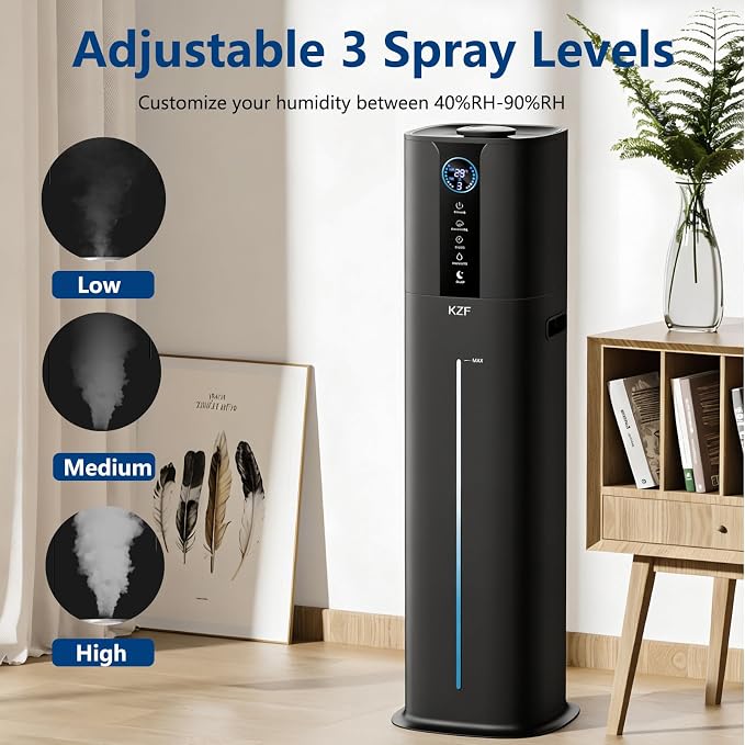 KZF 9L Smart Humidifiers for Bedroom Large Room, 2.3Gal Cool Mist Top Fill Diffuser App & Remote Control, 3 Mist Modes, Quiet Humidifier for Home Office Plant (9L Black App) - Image 5