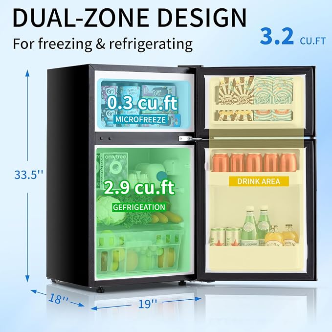 DOGHLY 3.2 Cu.Ft Mini Fridge with Freezer, Double Door Small Refrigerator | Compact Refrigerator with 3 Adjustable Thermostat, Removable Shelf, Low Noise, Small Fridge for Bedroom, Office, Dorm, Black - Image 4
