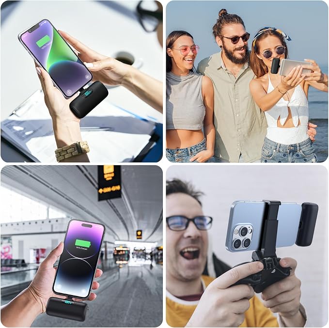 [2 Pack] Small Portable Charger for iPhone14/13, 5000mAh PD Fast Charging Power Bank, LCD Display Cute Mini Battery Pack Compatible with iPhone 14/14 Pro Max/13/13 Pro/12 Pro/11/XR/X/8-Black+Pink - Image 3