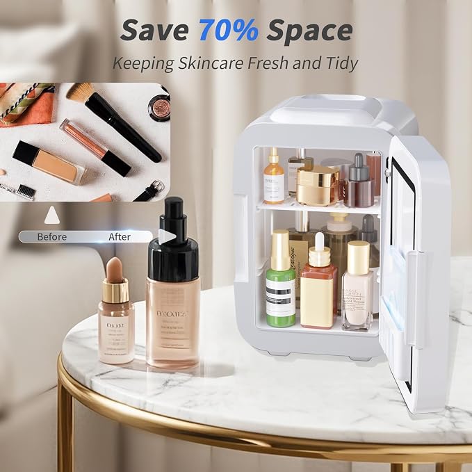 OSTBA Skincare Fridge Mini Fridge for Bedroom with Dimmable LED Mirror, 4Liter/6 Cans Cooler and Warmer for Makeup, Cosmetic, Beauty, Portable Refrigerator for Bedroom, Vanity, Office and Car - Image 7