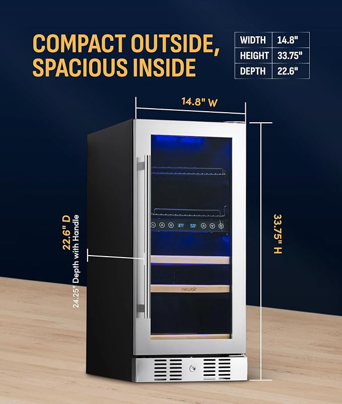 NewAir 15" Dual Zone Beverage Refrigerator & Wine Cooler for 9 Bottles & 48 Cans | Freestanding or Built-In Under Counter Mini Fridge for Beer, Wine and Soda | Stainless Steel - Image 4