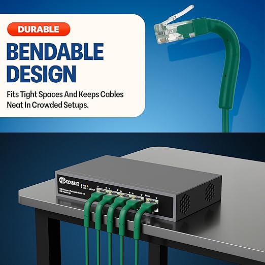Everest Ultra Slim Cat6a Ethernet Patch Cables 1ft Green - Image 2