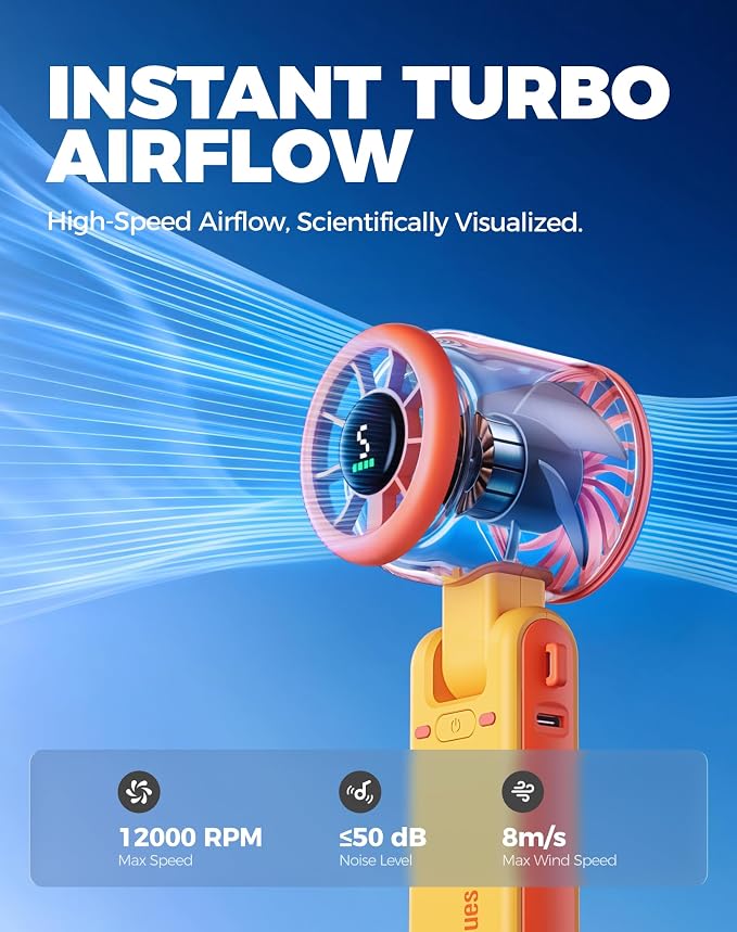 Diveblues Portable Handheld Turbo Fan, 5 Gear Wind, Battery Operated, Up to 12 Working Hours, 3 IN 1 Hand Fan with Air Turbo Tech Cooling Fan for Outdoor Activities, Travel, Working - Image 8