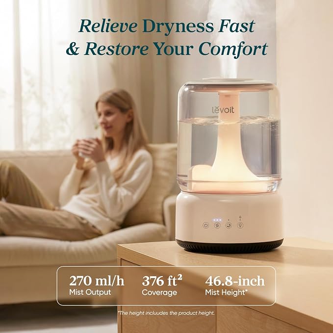 LEVOIT Humidifiers for Bedroom, 4.2L Top Fill for Large Room with 42H Runtime, Dishwasher Safe Design Easy to Clean, 21dB Quiet Cool Mist for Baby, Plants, Night Light, Essential Oil Diffuser, White - Image 2